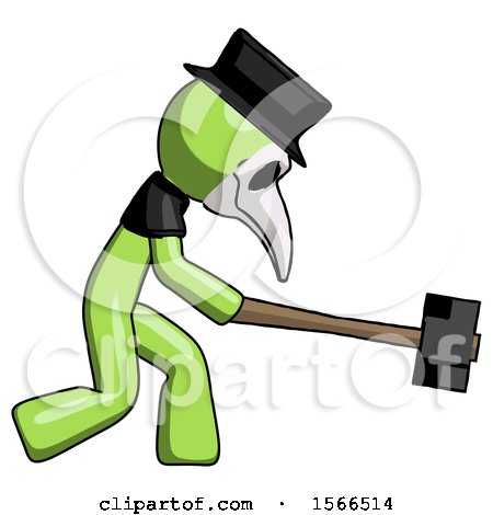 Green Plague Doctor Man Hitting with Sledgehammer, or Smashing Something by Leo Blanchette