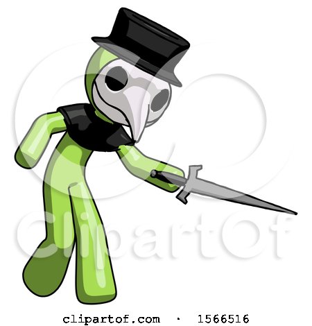 Green Plague Doctor Man Sword Pose Stabbing or Jabbing by Leo Blanchette