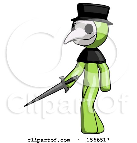 Green Plague Doctor Man with Sword Walking Confidently by Leo Blanchette