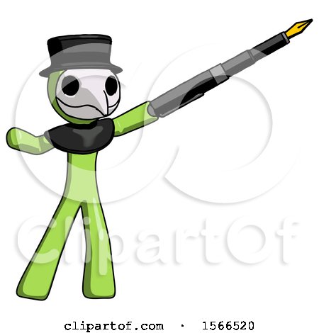 Green Plague Doctor Man Pen Is Mightier Than the Sword Calligraphy Pose by Leo Blanchette