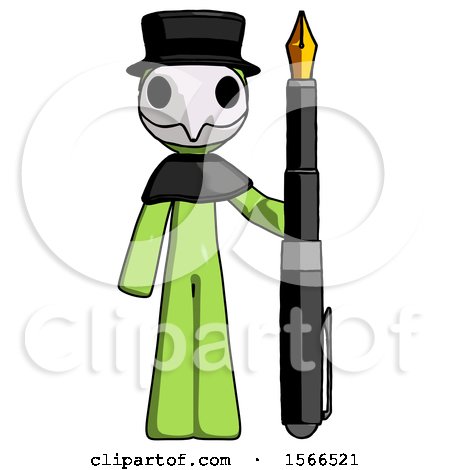 Green Plague Doctor Man Holding Giant Calligraphy Pen by Leo Blanchette