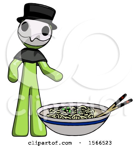Green Plague Doctor Man and Noodle Bowl, Giant Soup Restaraunt Concept by Leo Blanchette