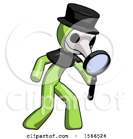 Green Plague Doctor Man Inspecting with Large Magnifying Glass Right by Leo Blanchette