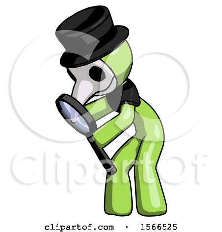 Green Plague Doctor Man Inspecting with Large Magnifying Glass Left by Leo Blanchette