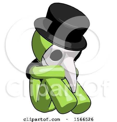 Green Plague Doctor Man Sitting with Head down Facing Angle Right by Leo Blanchette