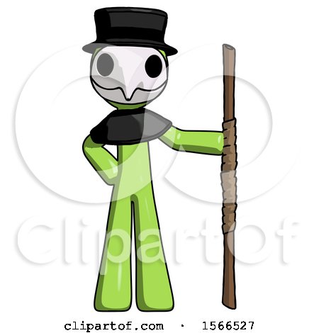 Green Plague Doctor Man Holding Staff or Bo Staff by Leo Blanchette
