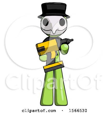 Green Plague Doctor Man Holding Large Drill by Leo Blanchette