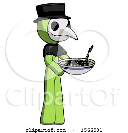 Green Plague Doctor Man Holding Noodles Offering to Viewer by Leo Blanchette