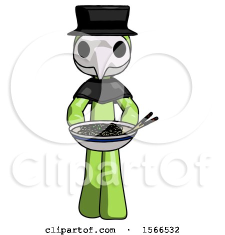Green Plague Doctor Man Serving or Presenting Noodles by Leo Blanchette