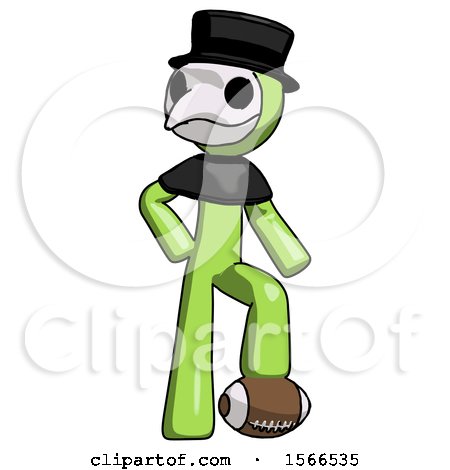 Green Plague Doctor Man Standing with Foot on Football by Leo Blanchette