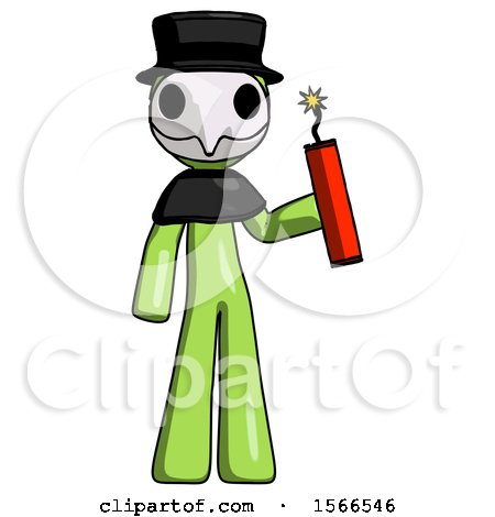 Green Plague Doctor Man Holding Dynamite with Fuse Lit by Leo Blanchette