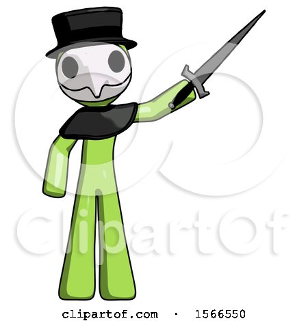 Green Plague Doctor Man Holding Sword in the Air Victoriously by Leo Blanchette