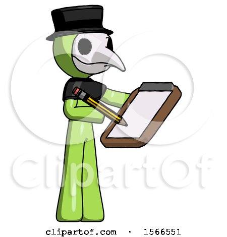 Green Plague Doctor Man Using Clipboard and Pencil by Leo Blanchette