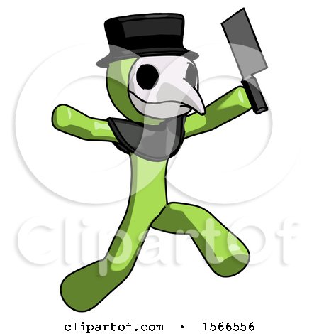 Green Plague Doctor Man Psycho Running with Meat Cleaver by Leo Blanchette