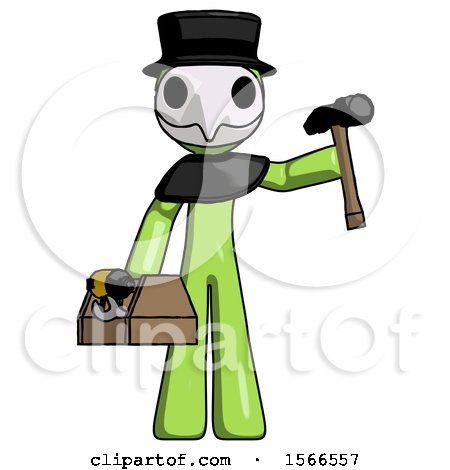 Green Plague Doctor Man Holding Tools and Toolchest Ready to Work by Leo Blanchette