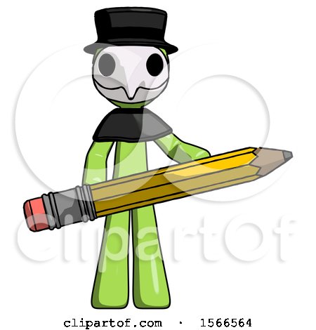 Green Plague Doctor Man Writer or Blogger Holding Large Pencil by Leo Blanchette