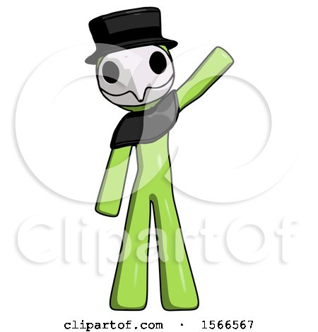 Green Plague Doctor Man Waving Emphatically with Left Arm by Leo Blanchette