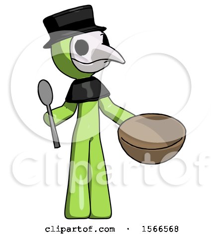 Green Plague Doctor Man with Empty Bowl and Spoon Ready to Make Something by Leo Blanchette