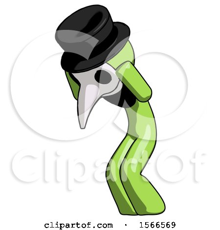 Green Plague Doctor Man with Headache or Covering Ears Turned to His Left by Leo Blanchette