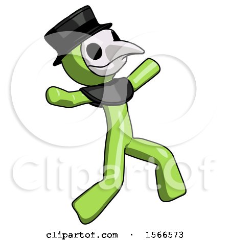 Green Plague Doctor Man Running Away in Hysterical Panic Direction Right by Leo Blanchette