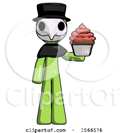 Green Plague Doctor Man Presenting Pink Cupcake to Viewer by Leo Blanchette