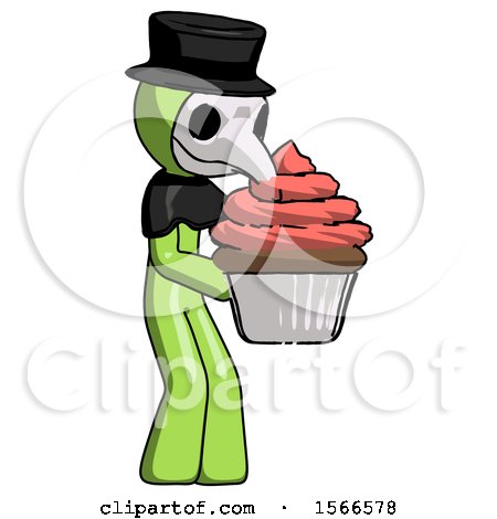 Green Plague Doctor Man Holding Large Cupcake Ready to Eat or Serve by Leo Blanchette