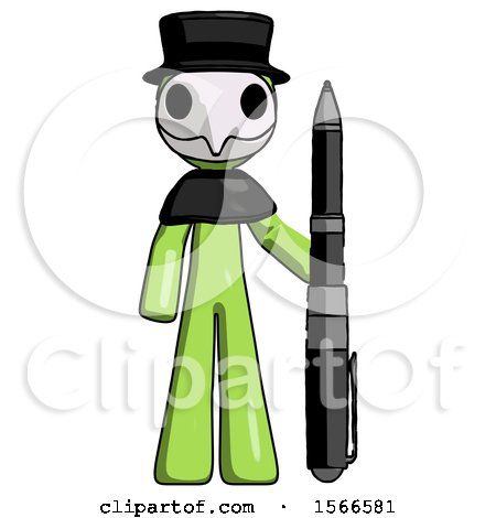 Green Plague Doctor Man Holding Large Pen by Leo Blanchette