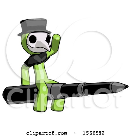 Green Plague Doctor Man Riding a Pen like a Giant Rocket by Leo Blanchette