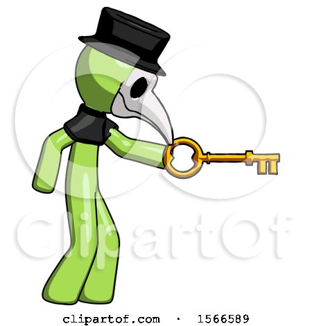 Green Plague Doctor Man with Big Key of Gold Opening Something by Leo Blanchette