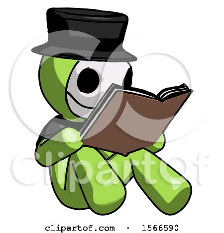 Green Plague Doctor Man Reading Book While Sitting down by Leo Blanchette
