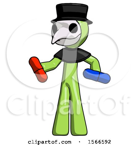 Green Plague Doctor Man Red Pill or Blue Pill Concept by Leo Blanchette