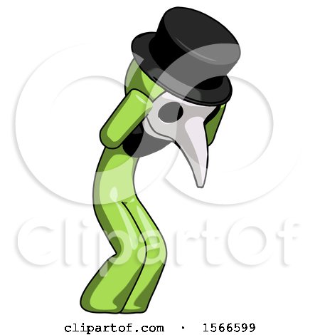 Green Plague Doctor Man with Headache or Covering Ears Turned to His Right by Leo Blanchette