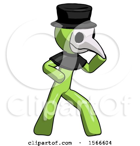 Green Plague Doctor Man Martial Arts Defense Pose Right by Leo Blanchette