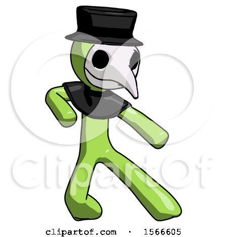 Green Plague Doctor Man Karate Defense Pose Right by Leo Blanchette