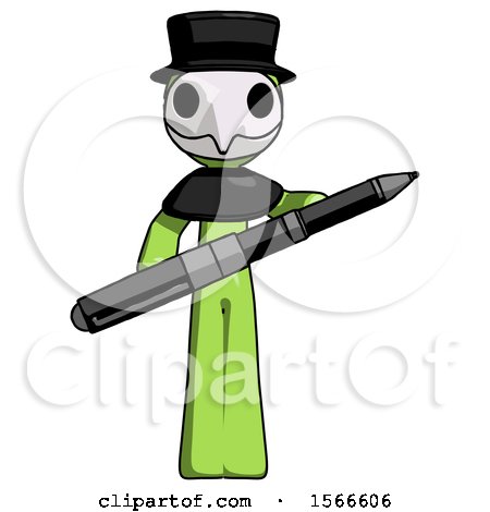 Green Plague Doctor Man Posing Confidently with Giant Pen by Leo Blanchette