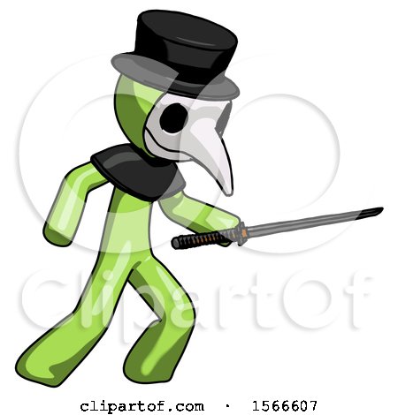 Green Plague Doctor Man Stabbing with Ninja Sword Katana by Leo Blanchette