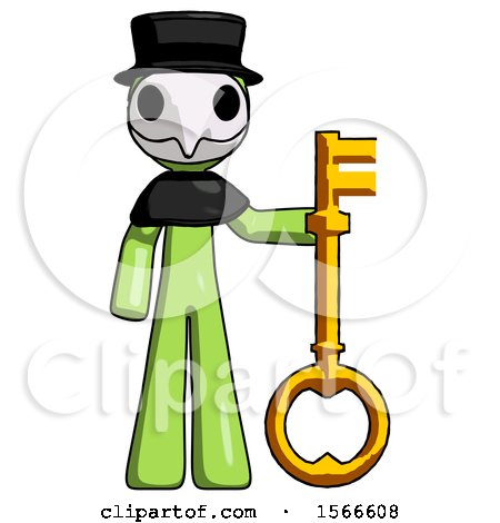 Green Plague Doctor Man Holding Key Made of Gold by Leo Blanchette