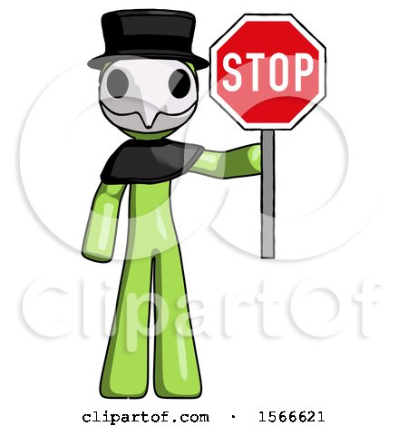 Green Plague Doctor Man Holding Stop Sign by Leo Blanchette