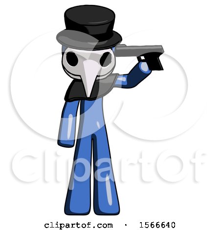 Blue Plague Doctor Man Suicide Gun Pose by Leo Blanchette