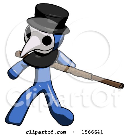 Blue Plague Doctor Man Bo Staff Action Hero Kung Fu Pose by Leo Blanchette