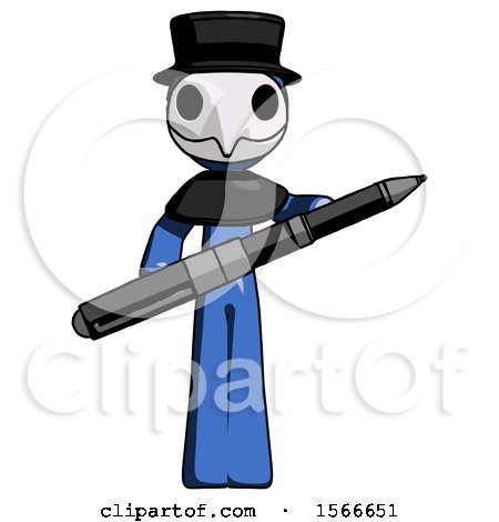 Blue Plague Doctor Man Posing Confidently with Giant Pen by Leo Blanchette