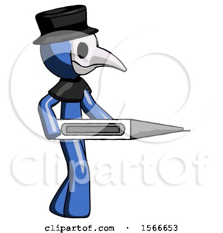 Blue Plague Doctor Man Walking with Large Thermometer by Leo Blanchette