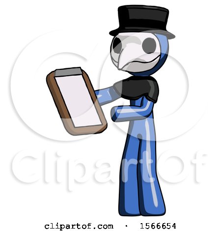 Blue Plague Doctor Man Reviewing Stuff on Clipboard by Leo Blanchette