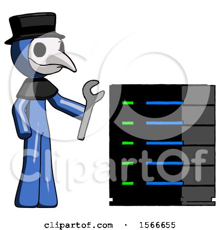 Blue Plague Doctor Man Server Administrator Doing Repairs by Leo Blanchette