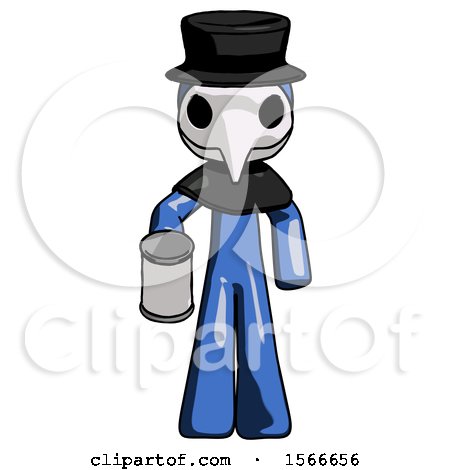 Blue Plague Doctor Man Begger Holding Can Begging or Asking for Charity by Leo Blanchette