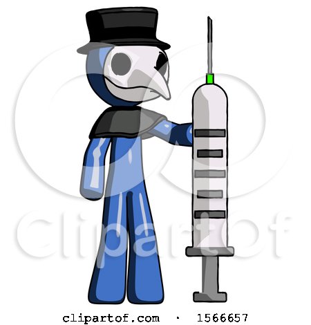 Blue Plague Doctor Man Holding Large Syringe by Leo Blanchette