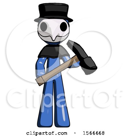 Blue Plague Doctor Man Holding Hammer Ready to Work by Leo Blanchette
