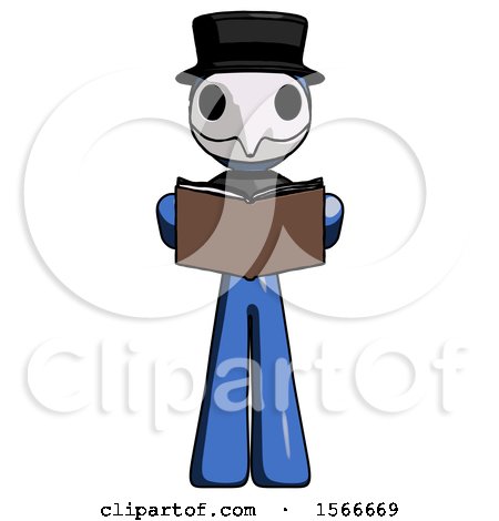 Blue Plague Doctor Man Reading Book While Standing up Facing Viewer by Leo Blanchette