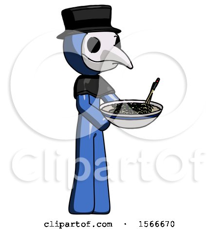 Blue Plague Doctor Man Holding Noodles Offering to Viewer by Leo Blanchette