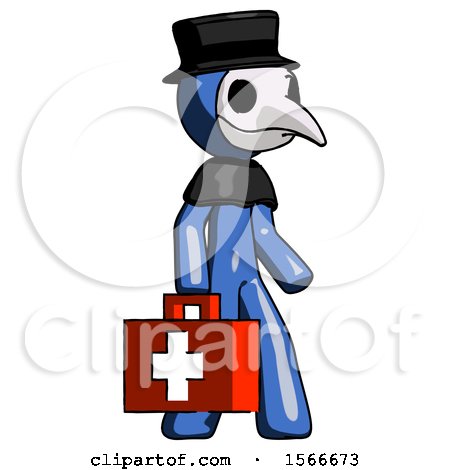 Blue Plague Doctor Man Walking with Medical Aid Briefcase to Right by Leo Blanchette